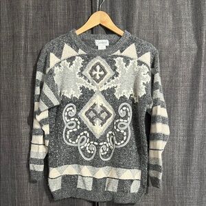 Santoria rabbit hair silk lambs wool blend sweater knit gray and off white